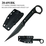 Fixed Blade Karambit Knife 7.5" Overall Black Stainless-Steel w/Kydex Sheath SKU 20-691BK