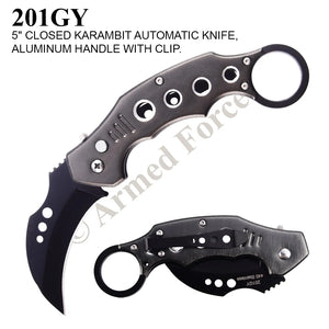 Armed Force Automatic Karambit Knife w/Safety Lock Gray SKU 201GY