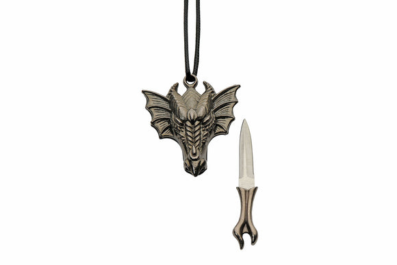 Dragon Head Necklace with Hidden Blade on Cord Stainless-Steel Blade/Zinc Aluminum Alloy Body SKU 211587