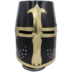 Crusader Helmet Black Wearable Padded 18-Gage Carbon Steel w/Stand SKU TC-2204BK