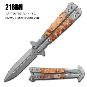 Butterfly Knife Dagger Style SS Blade w/Stainless-Steel Wood Look Resin Handle SKU 216BN