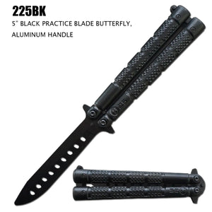 Butterfly Training Knife Black Stainless Steel Blade & Aluminum Handle SKU 225BK