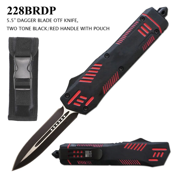 Armed Force Tactical Auto OTF Knife w/Sheath Stainless-Steel Dagger Blade/Black & Red Zinc Alloy Handle SKU 228BRDP