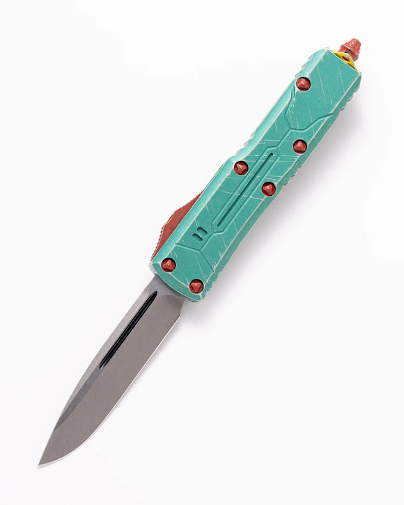 Microtech UTX-85 Bounty Hunter OTF Auto Knife Apocalyptic Drop Point Blade/Green Apocalyptic Alum. Handle SKU 231-10BH