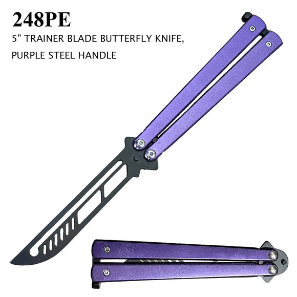 Butterfly Training Knife Black Stainless-Steel Blade/Purple SS Handle SKU 248PE