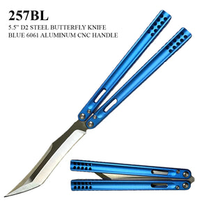 Butterfly Knife D2 Stainless-Steel Blade/CNC 6061 Blue Alum. Handle SKU 257BL