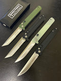 Armed Force Tactical Automatic Knife w/Safety Lock Stonewash Half Serr. Tanto SS Blade/Green G10 Handle SKU 262GNTS