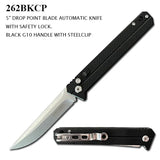 Armed Force Tactical Automatic Knife w/Safety Lock Drop Point Stainless-Steel Blade/Black G10 Handle SKU 262BKCP