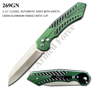 Armed Force Tactical Automatic Knife w/Safety Lock Stainless-Steel Blade/Green Anodized Alum. Handle SKU 269GN