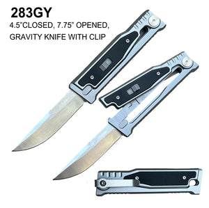 Gravity Knife 440C SS Blade/Gray CNC 6061 Aircraft Alum. Handle w/Pocket Clip SKU 283GY