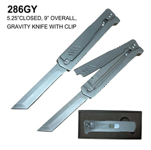 Gravity Knife Tanto SS Blade/Gray SS handle w/Pocket Clip