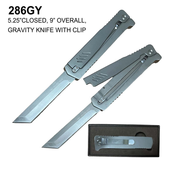 Gravity Knife Tanto SS Blade/Gray SS handle w/Pocket Clip