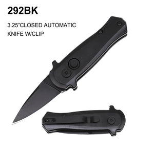 Mini Automatic Knife Black Stainless-Steel Blade/Black CNC Alum. Handle SKU 292BK