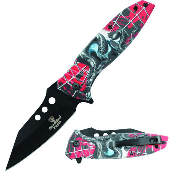 Snake Eye Tactical Spring Assist Knife Black 420 SS Blade/Red Snake 3D Print Handle SE-078RD