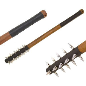 Medieval Warrior Wicked Spike Mace 29" Overall Black with Silver Stainless-Steel Straight Spikes/Leather Wrapped Wood Handle SKU WT-5022