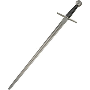 One Hand Medieval Cross Sword Full Tang SS Blade/Leather Wrap Handle w/Black Leather Sheath SKU 901140-LBS