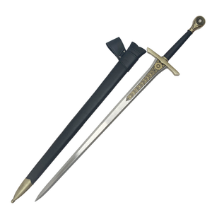 41" Medieval Style Sword Stainless-Steel Blade/Black and Gold Handle/Pommel and Black Scabbard SKU 14402