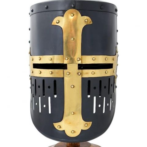 Medieval Warrior Templar Brass Crusader Knights Helmet 18 Gauge Steel SKU IR-80600BK