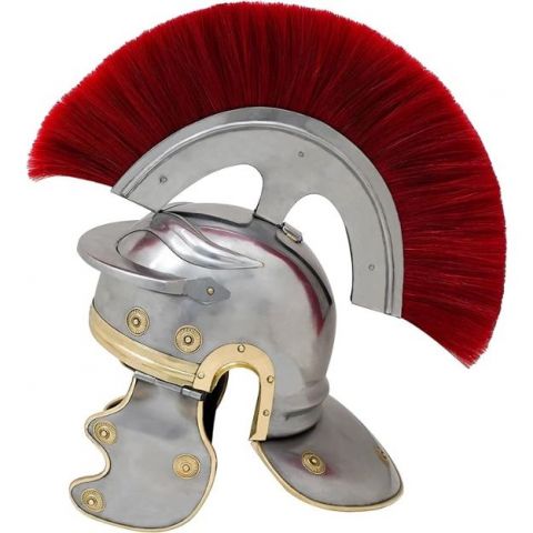 Roman Army Helmet with Horsehair Crest Battle Ready 16 Gauge Brass & 18 Gauge Steel SKU ICS-126