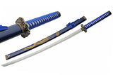 Samurai Katana Carbon Steel Blade/Blue Scabbard with Gold Dragon Etching SKU 927030-BL