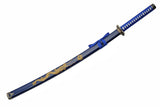 Samurai Katana Carbon Steel Blade/Blue Scabbard with Gold Dragon Etching SKU 927030-BL