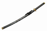 Samurai Katana Carbon Steel Blade/Black Scabbard with Double Dragon Etching SKU 927031-1