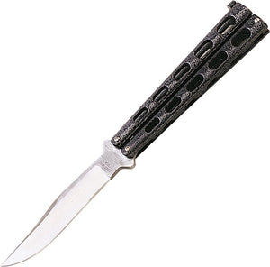 Bear & Son Butterfly Knife Stainless-Steel Clip Point Blade/Silver Vein Die Cast Metal Handle SKU BC114