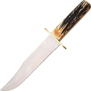 Bear & Son 9" Bowie Knife w/Leather Sheath Full Tang Stainless-Steel Blade/Genuine India Stag Bone Handle SKU BC502