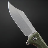 Daggerr Knives Powie Liner Lock Knife Stonewash 8Cr14MoV Stainless Clip Point Blade/OD Green Textured ABS Handle SKU DGRPWFOLSW