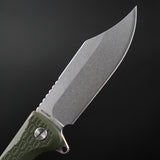 Daggerr Knives Powie Liner Lock Knife Stonewash 8Cr14MoV Stainless Clip Point Blade/OD Green Textured ABS Handle SKU DGRPWFOLSW