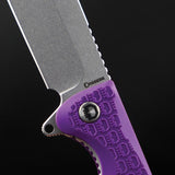 Daggerr Knives Powie Liner Lock Knife Stonewash 8Cr14MoV Stainless Clip Point Blade/Purple Textured ABS Handle SKU DGRPWFPRSW