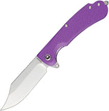 Daggerr Knives Powie Liner Lock Knife Stonewash 8Cr14MoV Stainless Clip Point Blade/Purple Textured ABS Handle SKU DGRPWFPRSW