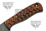 Exotic Hunting Knife 8" Damascus Steel/Grooved Color wood Handle SKU DM-1292