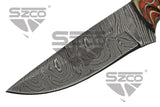 Exotic Hunting Knife 8" Damascus Steel/Grooved Color wood Handle SKU DM-1292