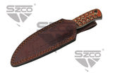 Exotic Hunting Knife 8" Damascus Steel/Grooved Color wood Handle SKU DM-1292