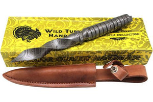 Wild Turkey Handmade Damascus Steel Spiraling Dagger w/Leather Sheath SKU DM-5