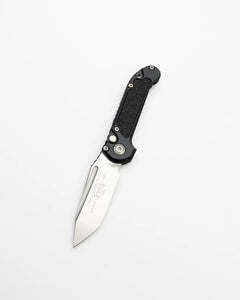 Microtech LUDT Gen III Automatic Knife Stonewash Bohler M390MK SS Blade/ Black Alum. Handle w/Grip Inlays SKU 1136-10