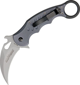 Fox Karambit Liner Lock Knife Stonewash N690Co Cobalt Vanadium Stainless Blade/Gray Anodized Alum. Handle SKU FOX478