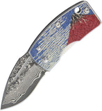 G. Sakai Money Clip Frame Lock Knife Damascus Steel Drop Point Blade/Stainless Handle with Textured Mt. Fuji Artwork SKU GS11605