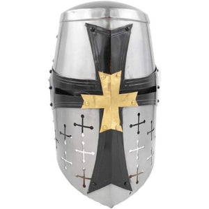 Medieval Great Helmet with Darkened Steel & Brass Cross 18 Gauge Steel SKU H-113