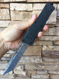 Armed Force Auto. OTF Knife w/Sheath Damascus Etched Tanto SS Blade/Gray Handle SKU 112LGYTDM