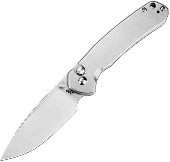 CJRB Pyrite Button Lock Knife Stonewash AR-RPM9 Drop Point Blade/Steel Handle SKU J1925ST