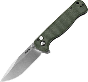 CJRB Chord Button Lock Knife Stonewash AR-RPM9 Stainless-Steel Blade/Green Canvas Micarta Handle SKU J1927MGN