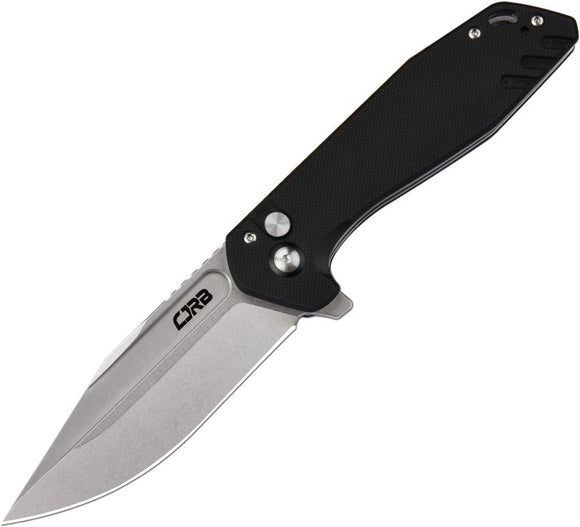 CJRB Riff Button Lock Knife Stonewash AR-RPM9 Stainless Blade/Black G10 Handle SKU J1928BK