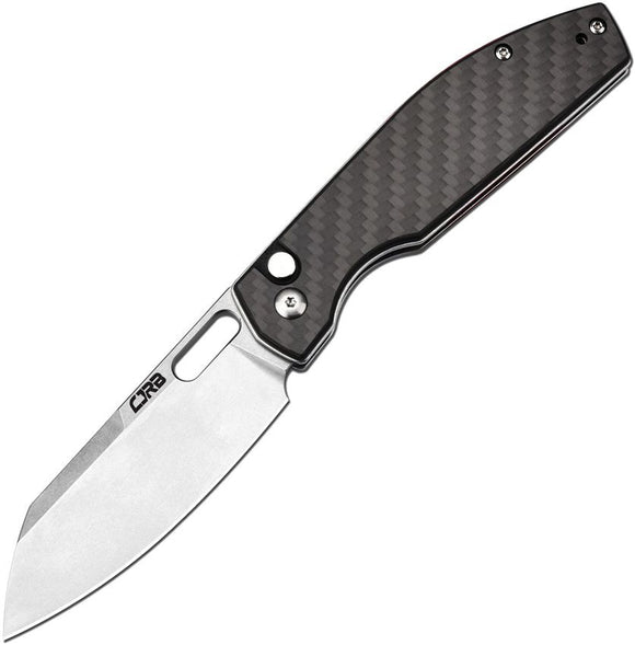 CJRB EKKO Button Lock Knife Stonewash AR-RPM9 Stainless Blade/Carbon Fiber Handle SKU J1929BCF