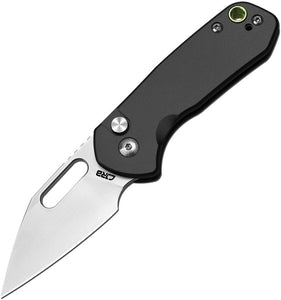 CJRB Mini Pyrite Button Lock Knife Satin Finish AR-RPM9 Stainless Blade/Black Alum. Handle SKU J1933BK