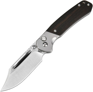 CJRB Bowie Pyrite Button Lock Knife AR-RPM9 Stainless-Steel Blade/Ebony Wood Handle SKU J1942EBN