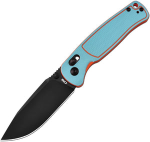 CJRB Shale Crossbar Lock Knife Black Stonewash AR-RPM9 Stainless Blade/Blue & Orange G10 Handle SKU J1943BBO