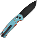 CJRB Shale Crossbar Lock Knife Black Stonewash AR-RPM9 Stainless Blade/Blue & Orange G10 Handle SKU J1943BBO