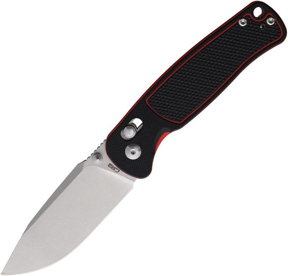 CJRB Shale Crossbar Lock Knife Stonewash AR-RPM9 Stainless Blade/Black & Red G10 Handle SKU J1943BRE